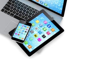 Laptop, phone and tablet pc.