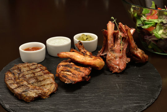 choice of meat, steak, poultry, lamb and a variety of sauces