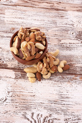 Mix nuts  on wooden background