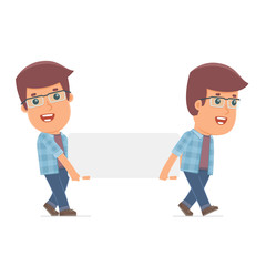 Funny Character Freelancer holds and interacts with blank forms