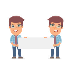 Funny Character Freelancer holds and interacts with blank forms