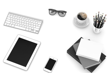 office stuff on table, workplace, top view