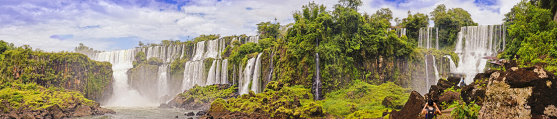 Panoram of Waterfalls Cascade Iguasu/ Waterfalls-1 San San Martin,2 Salto Mbigua,3 Salto Gpque Bernabe Mendez,4 Salto Adam and Eva, 5 Salto Bossetti,  - obrazy, fototapety, plakaty