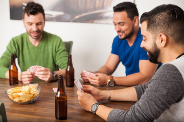 Friends playing cards and hanging out