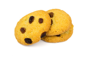 Homemade raisin cookies isolated on white background