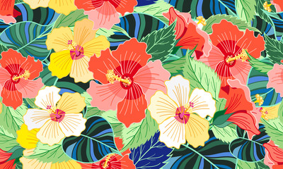 Plakaty  tropikalny kolorowy hibiskus