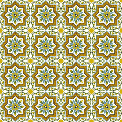 Seamless background image of vintage Islam spiral vine flower star geometry pattern.
