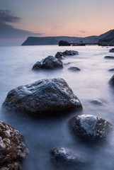 Stones in the sea on a long exposure