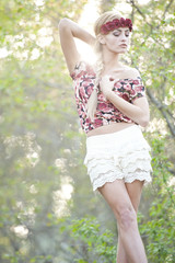 Fototapeta premium Gorgeous Blonde in Red Flower crown