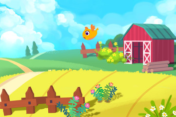 Obraz na płótnie Canvas Illustration: The Cute Farm. Realistic Fantastic Cartoon Style Artwork / Story / Scene / Wallpaper / Background / Card Design 
