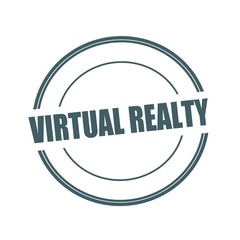 Virtual Realty Grey stamp text on circle on white background