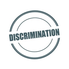 DISCRIMINATION Grey stamp text on circle on white background