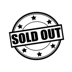 Sold out black stamp text on circle on white background and star