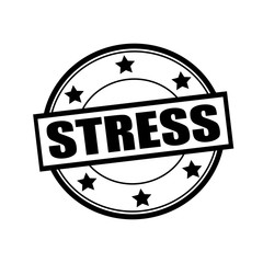 Stress black stamp text on circle on white background and star