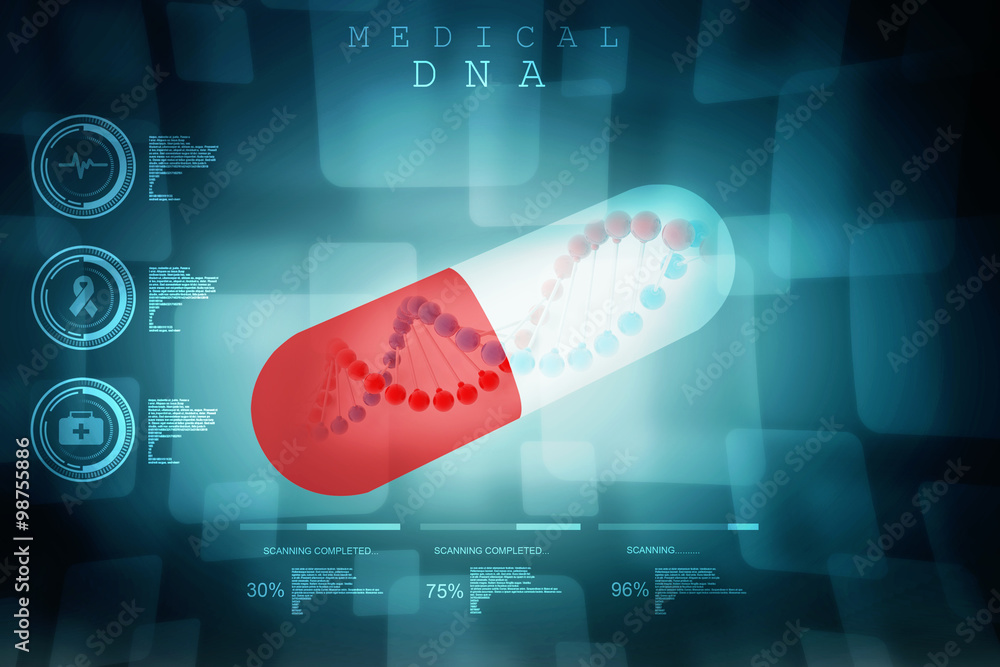 Poster 3d render of dna structure with capsule