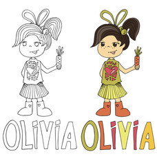 the simple drawing cartoon and with color of the image of children with different names in the compatibility with the character