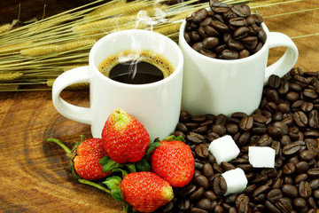 Fresh coffee and roasted coffee beans