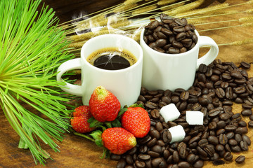 Fresh coffee and roasted coffee beans