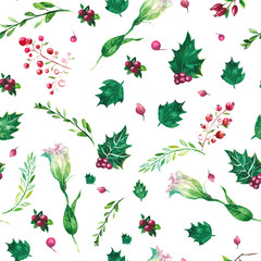 Christmas botanical watercolor pattern