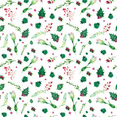 Christmas botanical watercolor pattern