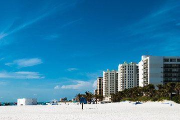 American beach with blue cloudy sky in Clearwater Florida USA