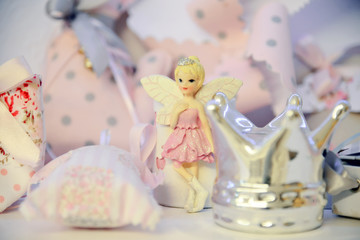 Birthday girl in pink carousel ribbon dolls