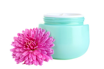 outdoor facial cream with chrysanthemum isolated on white background