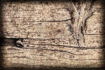 Old Knotted Wood, Weathered, Rotten, Cracked, Pale Brown, Vignette Grunge Texture.