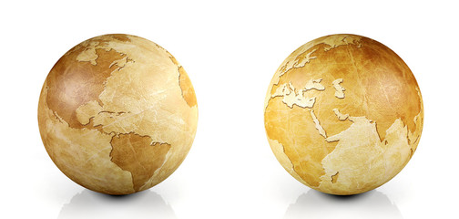 Vintage globe isolated on white background, 3D rendering