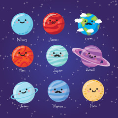 Naklejka premium Set of cute smiling planets
