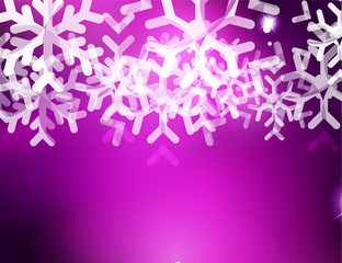 Christmas purple abstract background with white transparent snowflakes