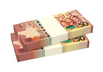 Ghanaian cedi bills isolated on white background. Computer generated 3D photo rendering.