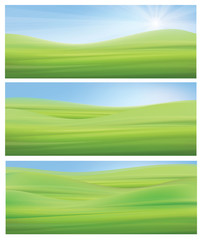 Obraz premium Vector nature backgrounds, blue sky and green grass.