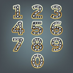 Golden numbers with diamonds. Luxury, royal, wealth, glamour symbol

