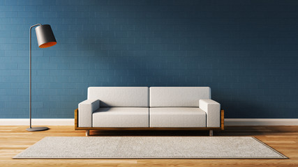 Modern  living room with blue wall / 3d render image
- 98761404