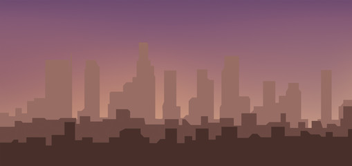 Morning city silhouette. Silhouette of the city at sunrise.
