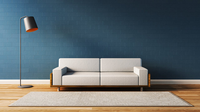 Modern  living room with blue wall / 3d render image
