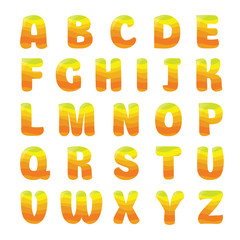 Alphabet with orange juice waves.

