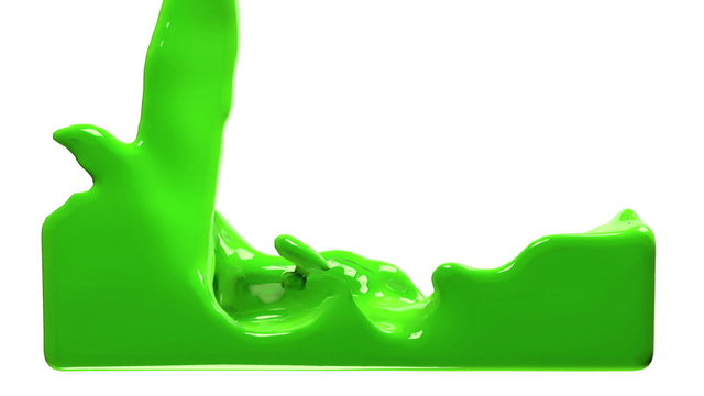 green paint fills up screen, slow motion, isolated on white with alpha cannel