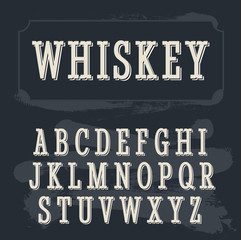 Whiskey label font. Vintage font. Whiskey font. Fine label font. Western font. Decoration font. Font style. Retro font. Old font. Stylized font.