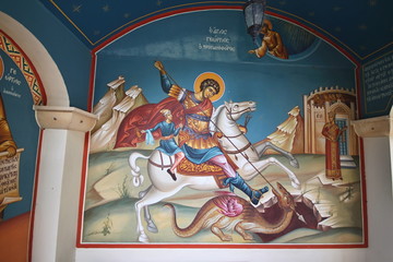 St. George fresco on the wall of the monastery, Cyprus