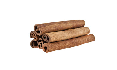Top view of cinnamon sticks isolated on white