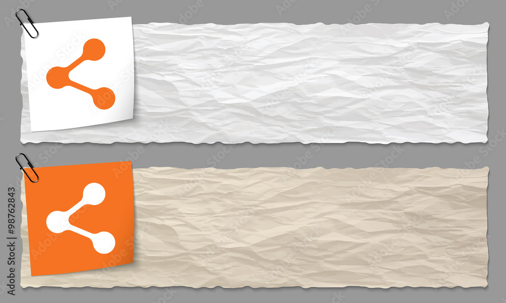 Poster set of two banners with crumpled paper and feed icon