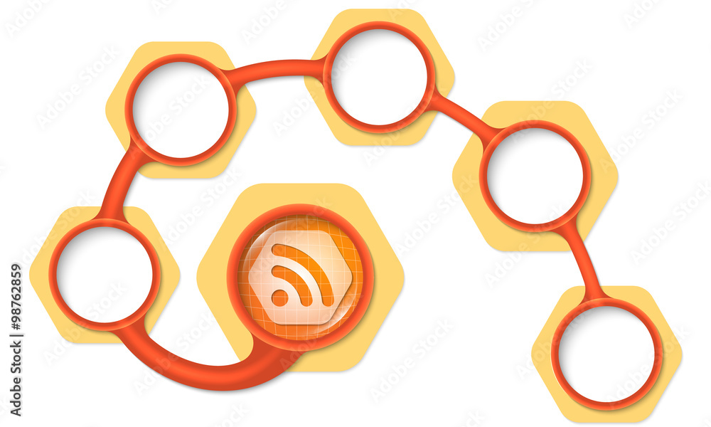 Poster red circular text boxes for your text and feed icon