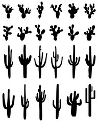 Black silhouettes of different cactus, vector