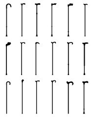 Black silhouettes of walking sticks, vector