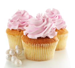 Tasty cupcakes, isolated on white