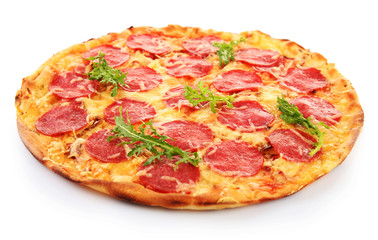 Pepperoni pizza, isolated on white