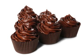 Chocolate cupcakes isolated on white
