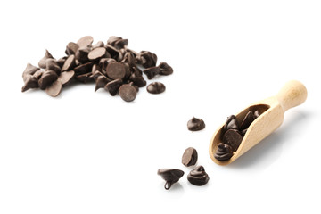Chocolate morsels isolated on white